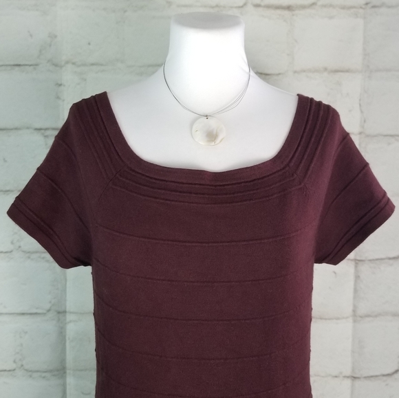 Max Studio L Burgundy Cap Sleeve Knee Length Dress - Picture 2 of 5